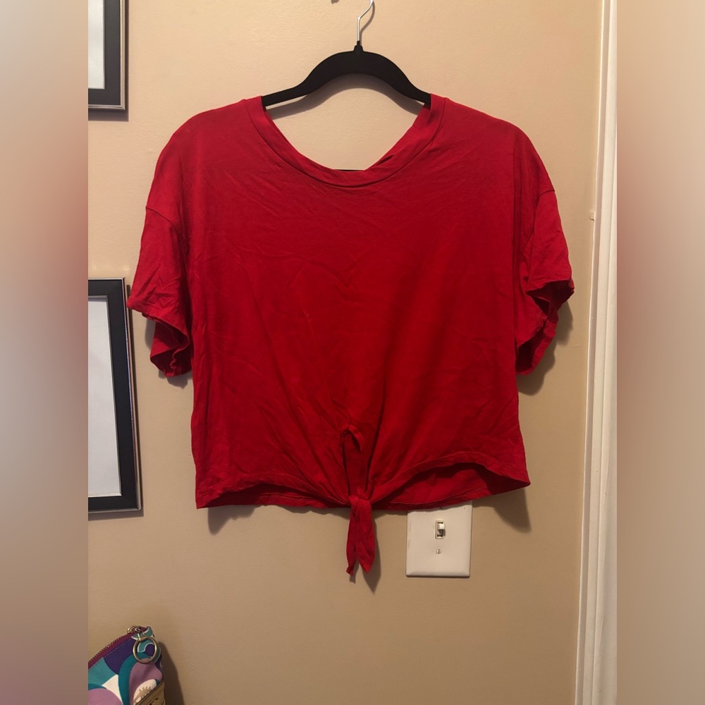 Ambiance Red Tie-Front Crop Top